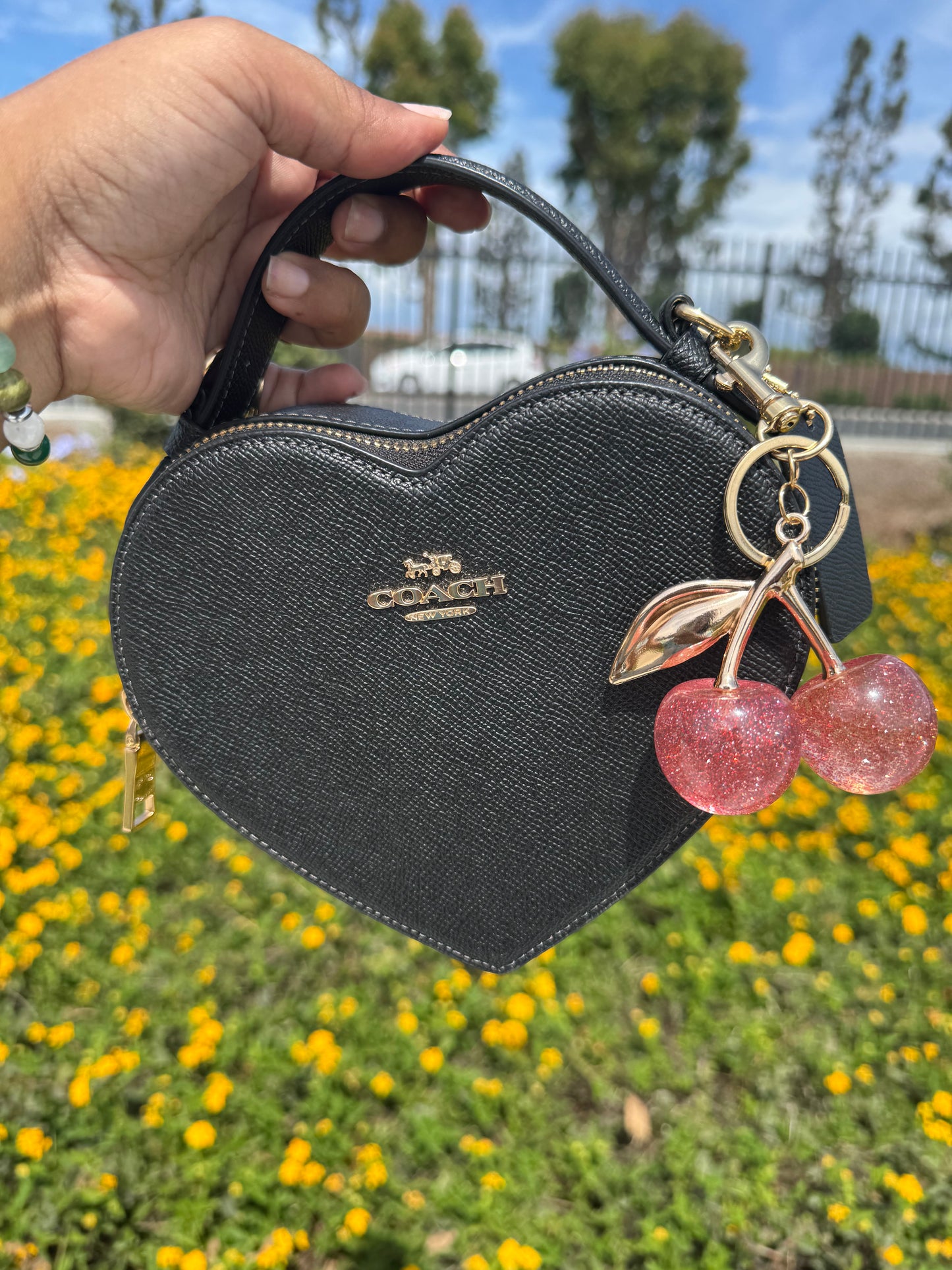 Pink Cherry Charm (Gold Leaf)