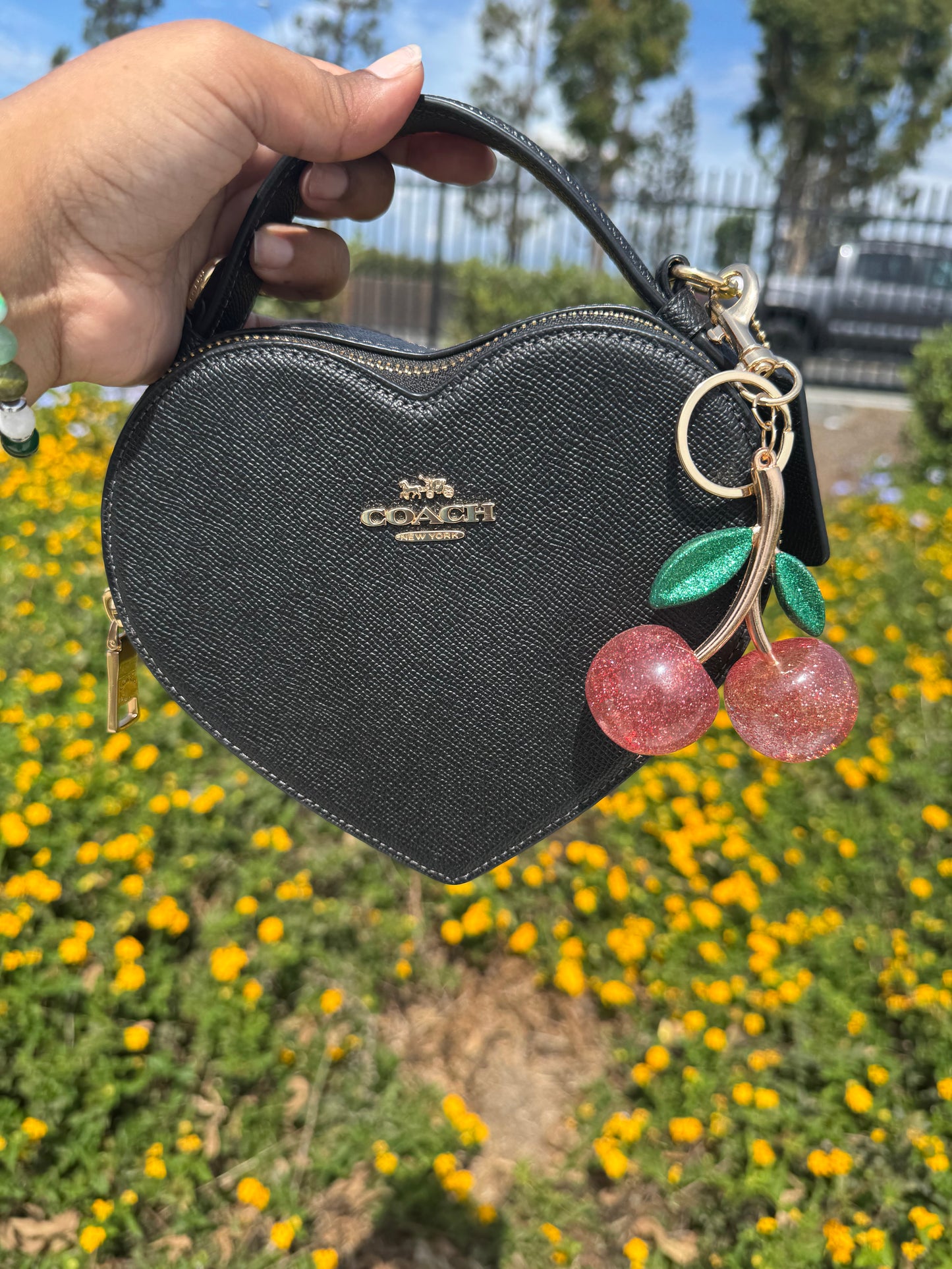 Pink Cherry Charm (Green Leaf)